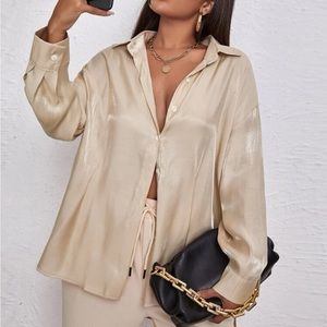 Oversized button front drop shoulder shirt - xS